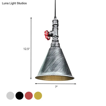 Farmhouse Iron Pendant Lamp Fixture - 1-Bulb Conical Down Lighting, Black/Silver/Gold Finish - Perfect for Restaurants