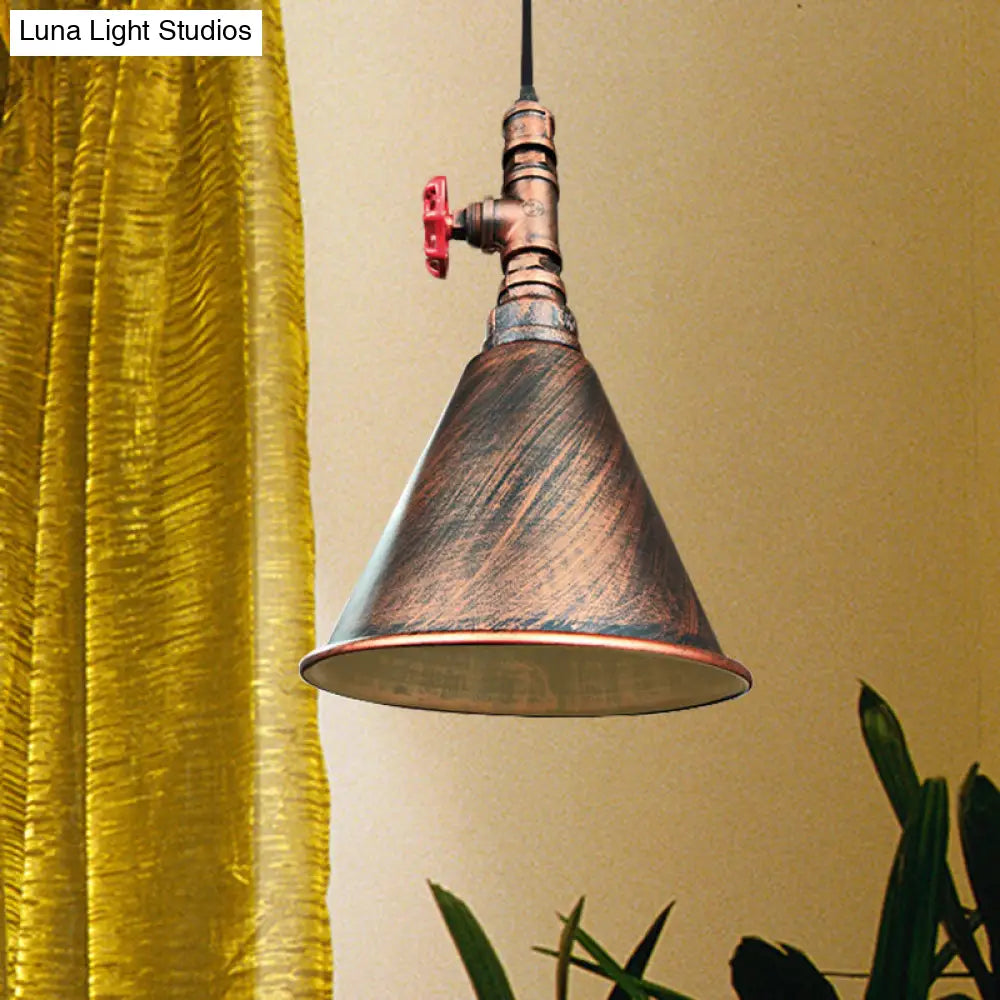 Farmhouse Iron Pendant Lamp Fixture - 1-Bulb Conical Down Lighting, Black/Silver/Gold Finish - Perfect for Restaurants