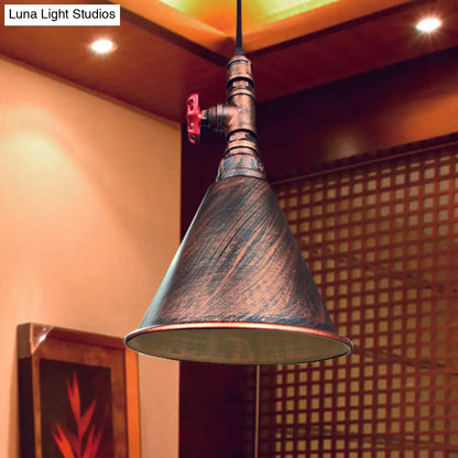 Farmhouse Iron Pendant Lamp Fixture - 1-Bulb Conical Down Lighting, Black/Silver/Gold Finish - Perfect for Restaurants