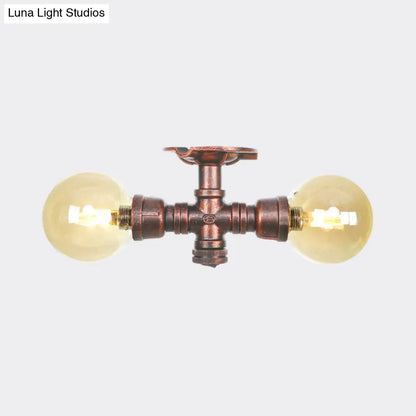 DecorBites™ DecorBites™ Farmhouse LED Amber Glass Copper Flushmount Light with 2 Heads - Semi Flush Ceiling Fixture