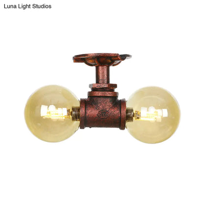 DecorBites™ DecorBites™ Farmhouse LED Amber Glass Copper Flushmount Light with 2 Heads - Semi Flush Ceiling Fixture