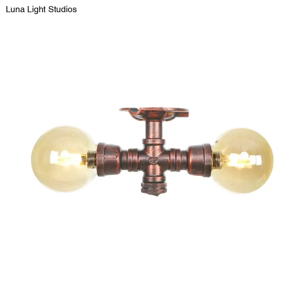 DecorBites™ DecorBites™ Farmhouse LED Amber Glass Copper Flushmount Light with 2 Heads - Semi Flush Ceiling Fixture