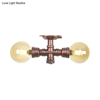 DecorBites™ DecorBites™ Farmhouse LED Amber Glass Copper Flushmount Light with 2 Heads - Semi Flush Ceiling Fixture