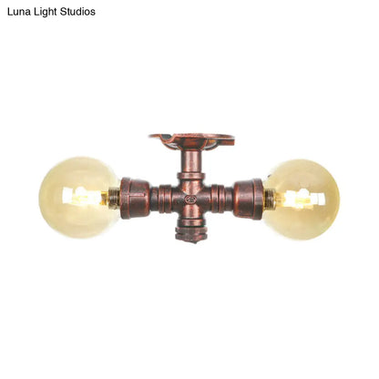 DecorBites™ DecorBites™ Farmhouse LED Amber Glass Copper Flushmount Light with 2 Heads - Semi Flush Ceiling Fixture