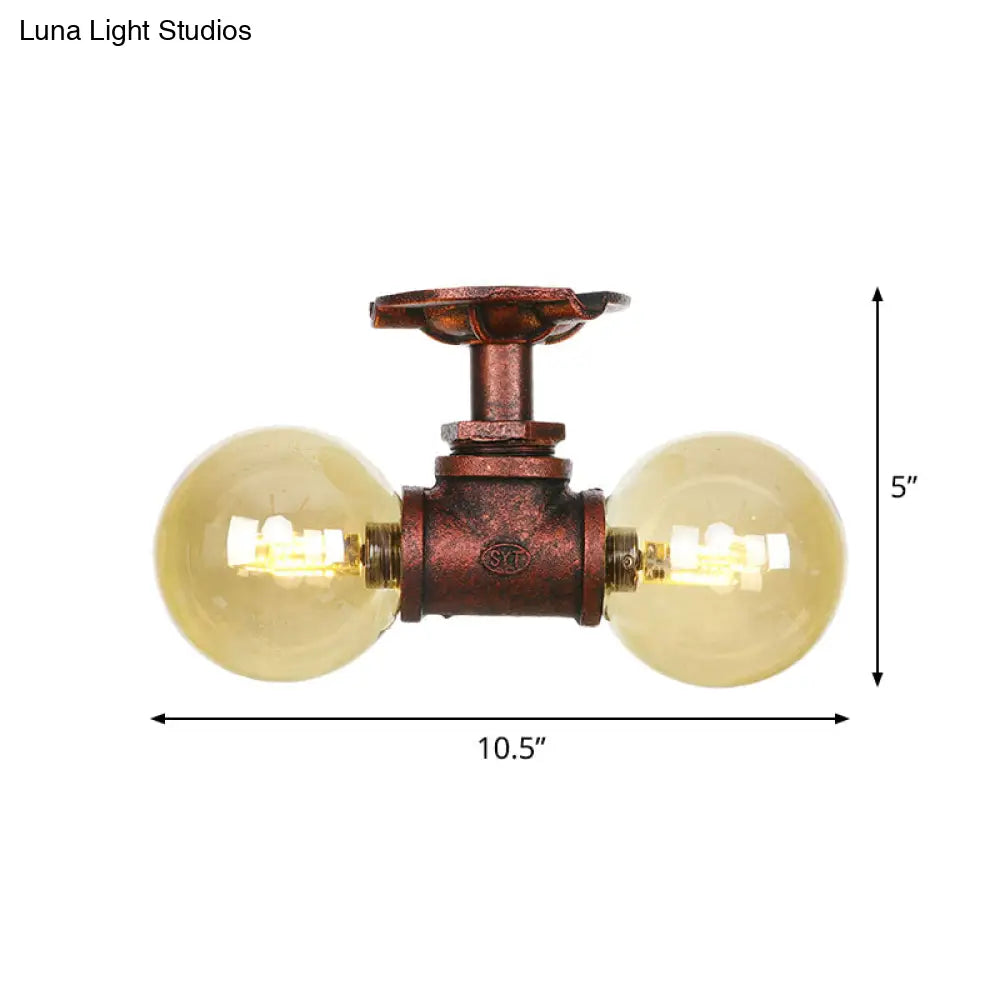 DecorBites™ DecorBites™ Farmhouse LED Amber Glass Copper Flushmount Light with 2 Heads - Semi Flush Ceiling Fixture