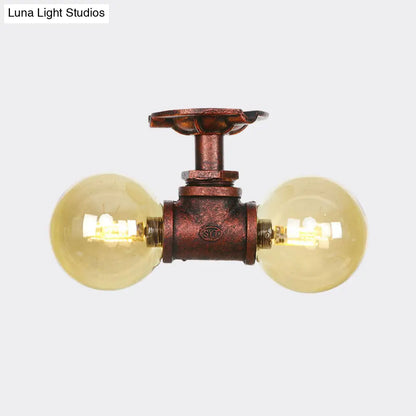 DecorBites™ DecorBites™ Farmhouse LED Amber Glass Copper Flushmount Light with 2 Heads - Semi Flush Ceiling Fixture