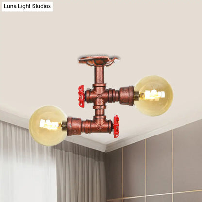 DecorBites™ DecorBites™ Farmhouse LED Amber Glass Copper Flushmount Light with 2 Heads - Semi Flush Ceiling Fixture