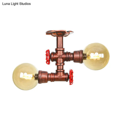 DecorBites™ DecorBites™ Farmhouse LED Amber Glass Copper Flushmount Light with 2 Heads - Semi Flush Ceiling Fixture