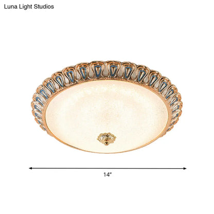 DecorBites™ DecorBites™ Farmhouse LED Flush Mounted Light with Glass Dome Shade in Gold, for Bedroom - Warm/White Light Options - Multiple Sizes Available