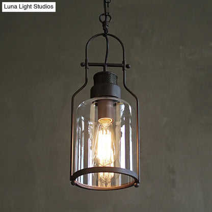 Farmhouse Mason Jar Pendant Ceiling Light with Clear Glass - Black/Rust Finish