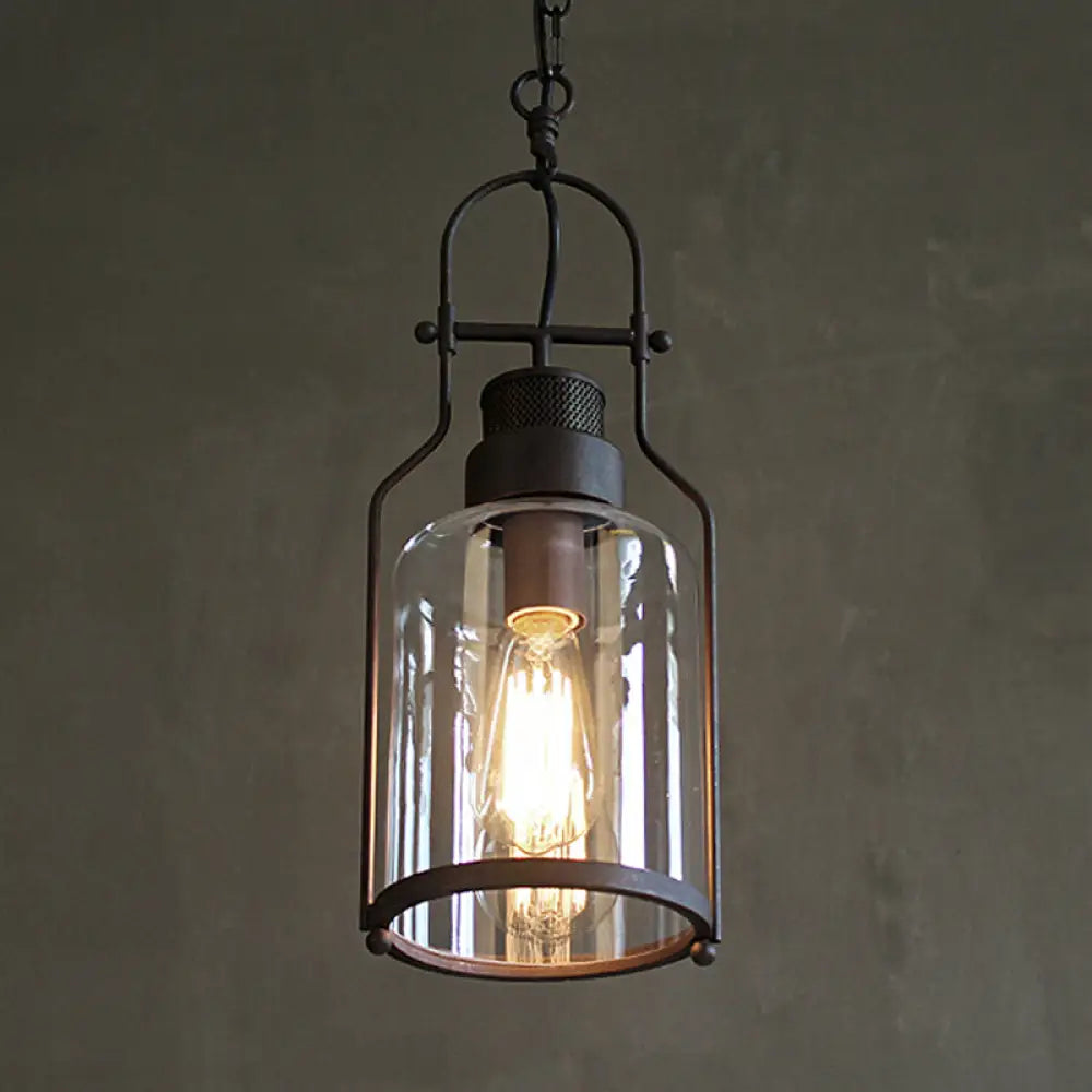 Farmhouse Mason Jar Pendant Ceiling Light with Clear Glass - Black/Rust Finish