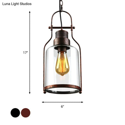 Farmhouse Mason Jar Pendant Ceiling Light with Clear Glass - Black/Rust Finish