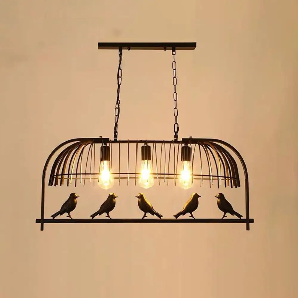 DecorBites™ Farmhouse Metal Black Finish Birdcage Kitchen Island Suspension Light Fixture