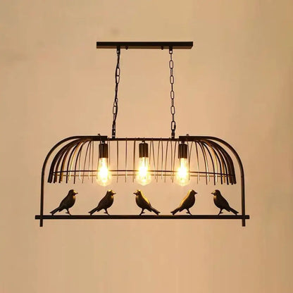 DecorBites™ Farmhouse Metal Black Finish Birdcage Kitchen Island Suspension Light Fixture