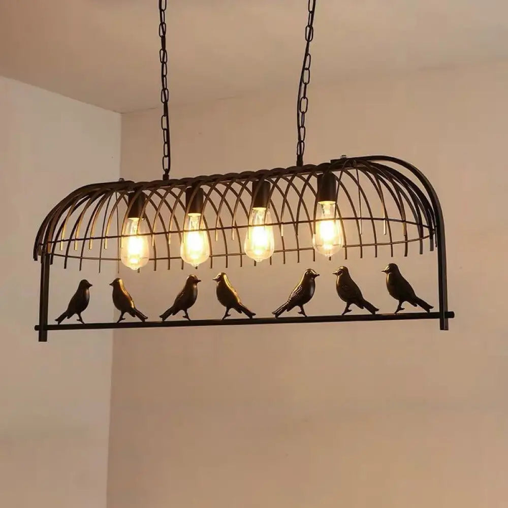 DecorBites™ Farmhouse Metal Black Finish Birdcage Kitchen Island Suspension Light Fixture