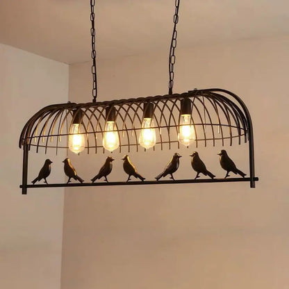 DecorBites™ Farmhouse Metal Black Finish Birdcage Kitchen Island Suspension Light Fixture