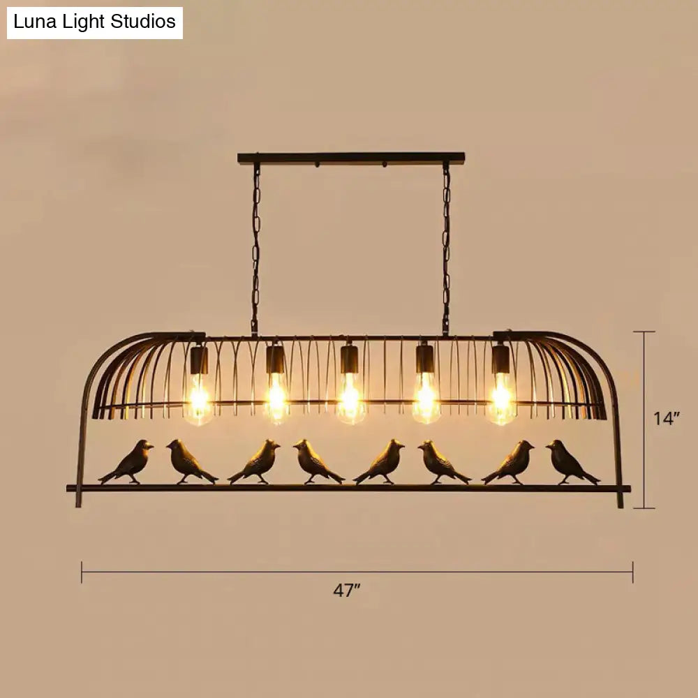 DecorBites™ Farmhouse Metal Black Finish Birdcage Kitchen Island Suspension Light Fixture