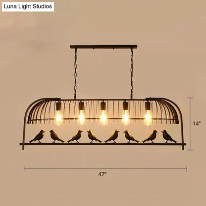 DecorBites™ Farmhouse Metal Black Finish Birdcage Kitchen Island Suspension Light Fixture