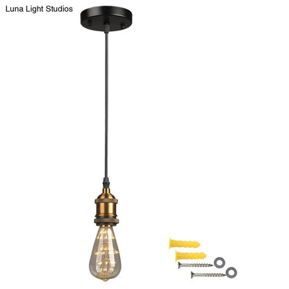 Farmhouse Metal Ceiling Pendant Light in Black - Open Bulb Hallway Hanging Lamp