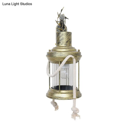 DecorBites™ Farmhouse Metal Lantern Sconce - Brass Wall Mount Light with Branch Arm