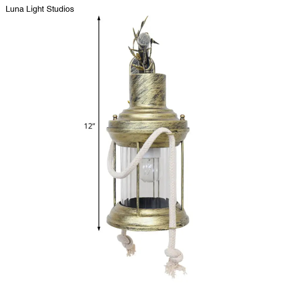 DecorBites™ Farmhouse Metal Lantern Sconce - Brass Wall Mount Light with Branch Arm