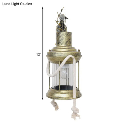 DecorBites™ Farmhouse Metal Lantern Sconce - Brass Wall Mount Light with Branch Arm