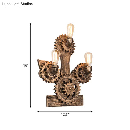 DecorBites™ Farmhouse Metal Wall Lamp: Open Bulb Design with 3 Heads, Brass Finish, Gear & Anchor Backplate - Living Room Sconce Light