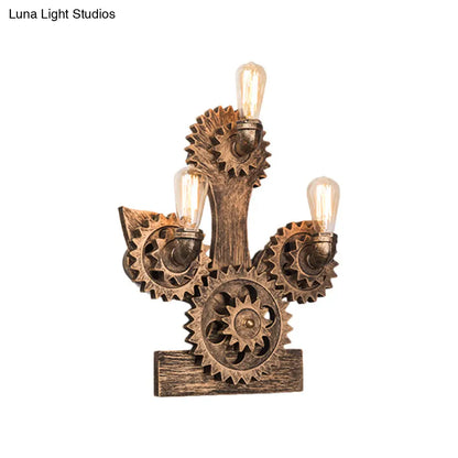 DecorBites™ Farmhouse Metal Wall Lamp: Open Bulb Design with 3 Heads, Brass Finish, Gear & Anchor Backplate - Living Room Sconce Light