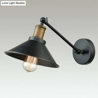 DecorBites™ Farmhouse Metal Wall Light with Cone Shade - Black/Brass Mounted Bathroom Lamp, Pivot Joint - 1/2-Light