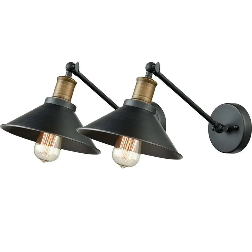 DecorBites™ Farmhouse Metal Wall Light with Cone Shade - Black/Brass Mounted Bathroom Lamp, Pivot Joint - 1/2-Light
