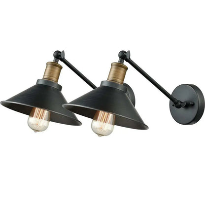 DecorBites™ Farmhouse Metal Wall Light with Cone Shade - Black/Brass Mounted Bathroom Lamp, Pivot Joint - 1/2-Light
