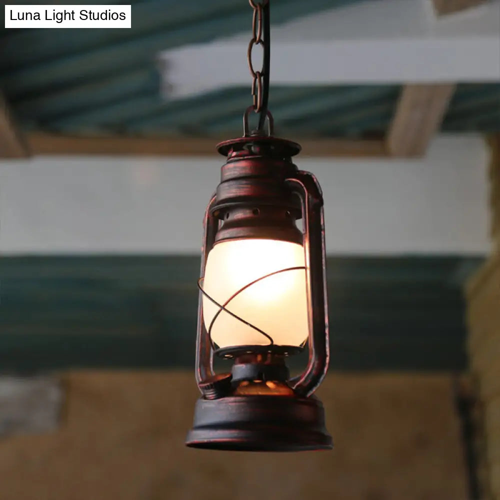 Farmhouse Milk Glass Pendant Light in Copper - 5.5"/7"/8" Wide, 1-Bulb Hanging Fixture for Dining Room