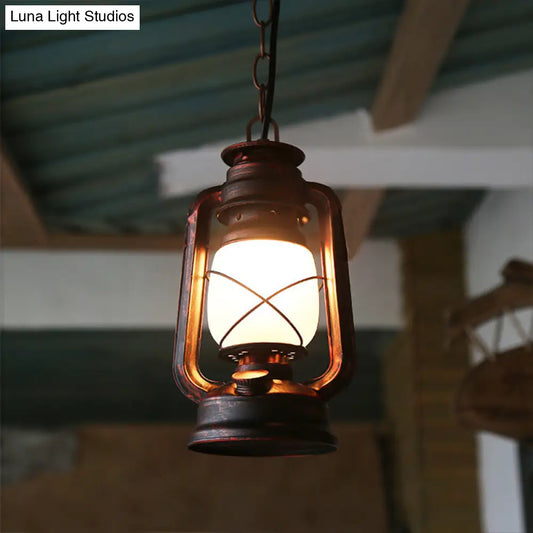 Farmhouse Milk Glass Pendant Light in Copper - 5.5"/7"/8" Wide, 1-Bulb Hanging Fixture for Dining Room