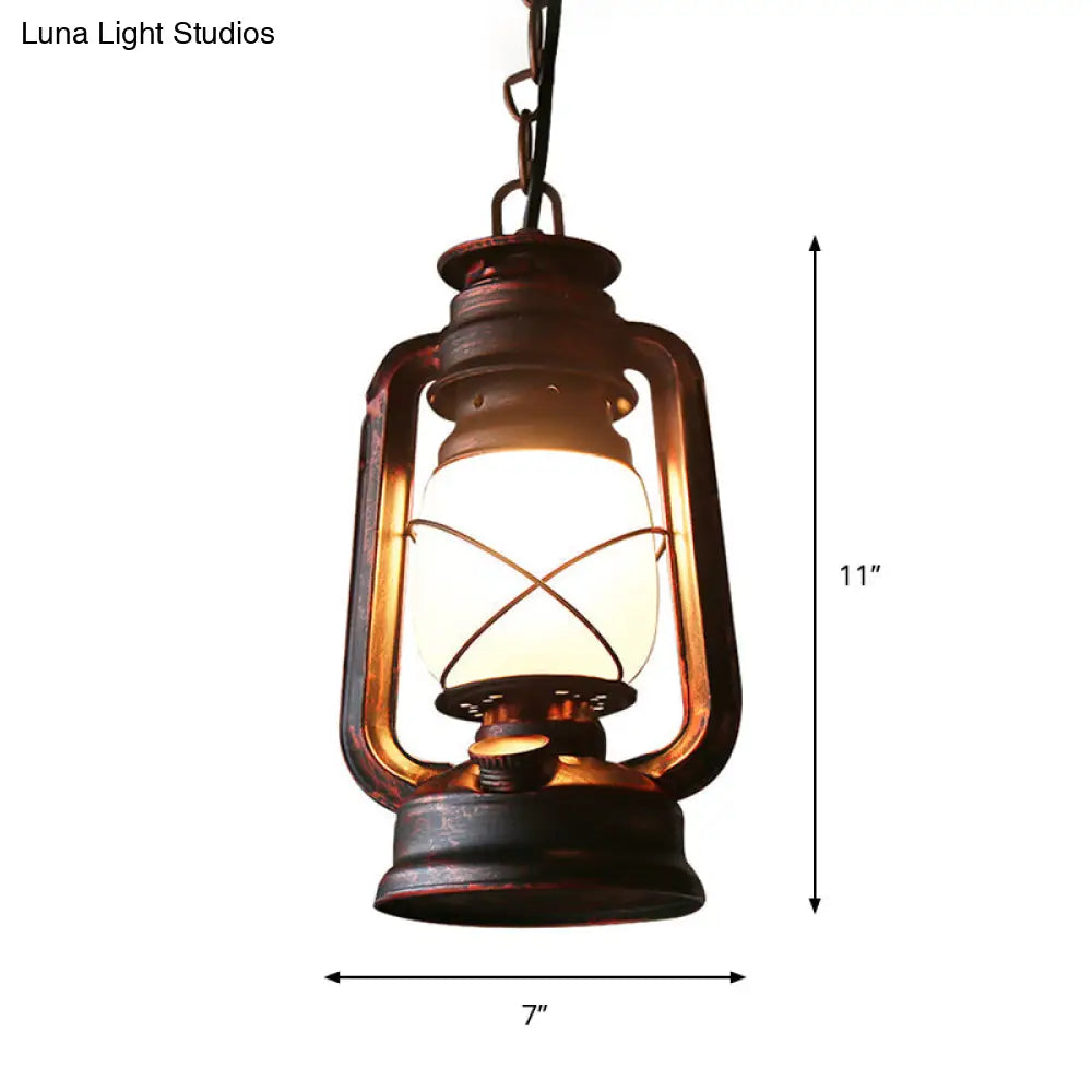 Farmhouse Milk Glass Pendant Light in Copper - 5.5"/7"/8" Wide, 1-Bulb Hanging Fixture for Dining Room