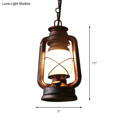 Farmhouse Milk Glass Pendant Light in Copper - 5.5"/7"/8" Wide, 1-Bulb Hanging Fixture for Dining Room