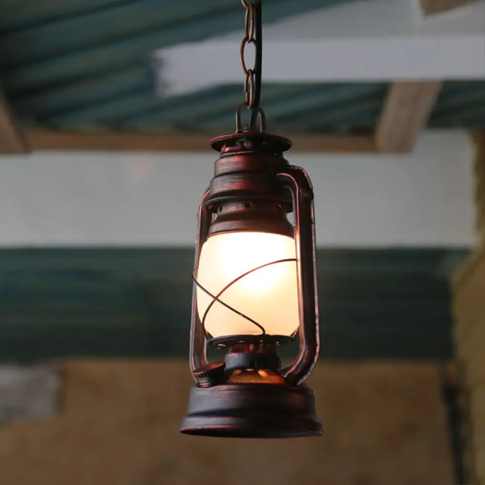 Farmhouse Milk Glass Pendant Light in Copper - 5.5"/7"/8" Wide, 1-Bulb Hanging Fixture for Dining Room