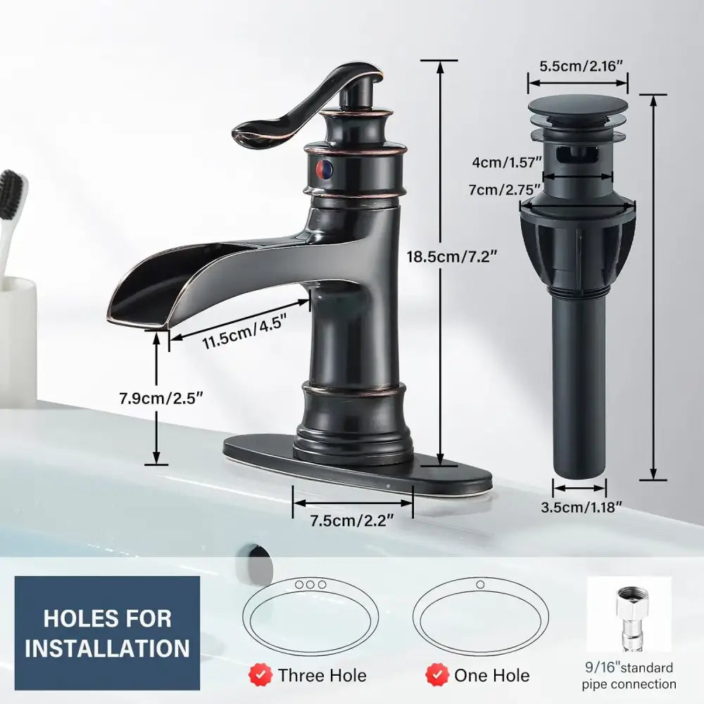 Black matte oil rubbed bronze farmhouse single handle waterfall faucet with curved handle for bathroom sink single hole