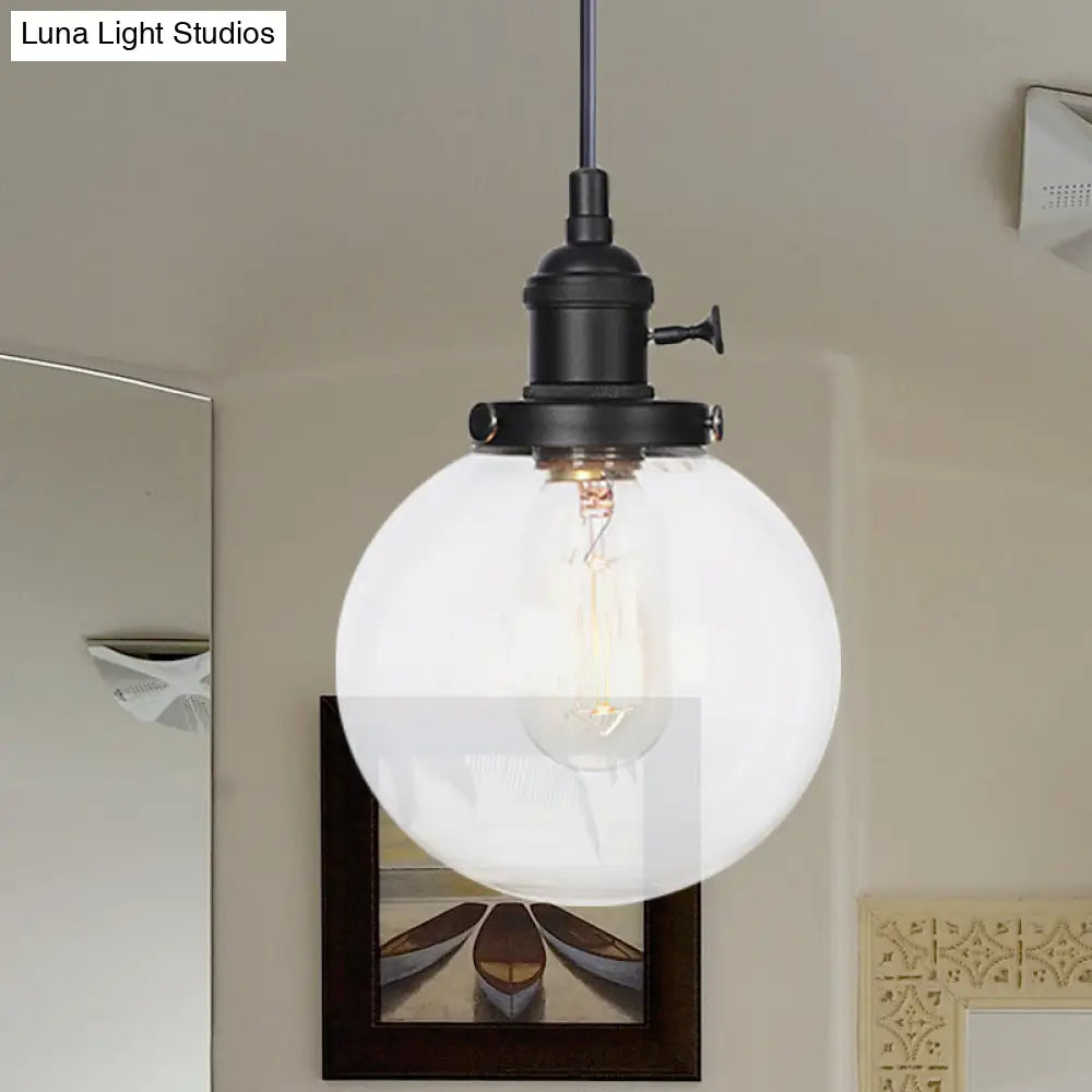 Farmhouse Orbit Pendant Light with Amber/Clear Glass and Adjustable Cord in 3 Elegant Finish Options