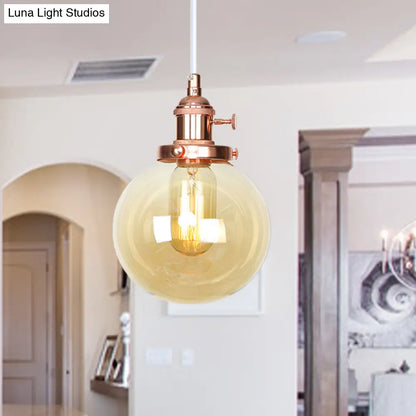 Farmhouse Orbit Pendant Light with Amber/Clear Glass and Adjustable Cord in 3 Elegant Finish Options