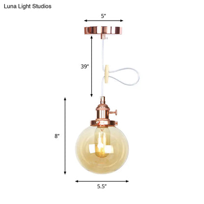 Farmhouse Orbit Pendant Light with Amber/Clear Glass and Adjustable Cord in 3 Elegant Finish Options