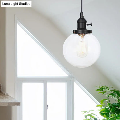 Farmhouse Orbit Pendant Light with Amber/Clear Glass and Adjustable Cord in 3 Elegant Finish Options