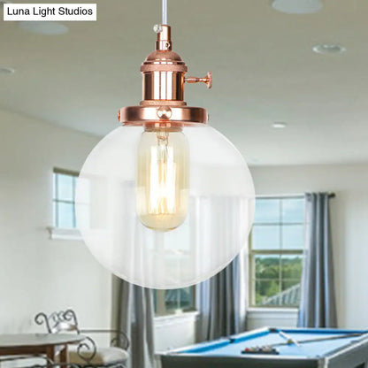 Farmhouse Orbit Pendant Light with Amber/Clear Glass and Adjustable Cord in 3 Elegant Finish Options