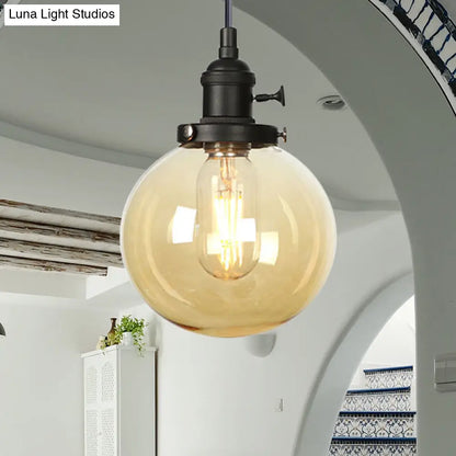 Farmhouse Orbit Pendant Light with Amber/Clear Glass and Adjustable Cord in 3 Elegant Finish Options