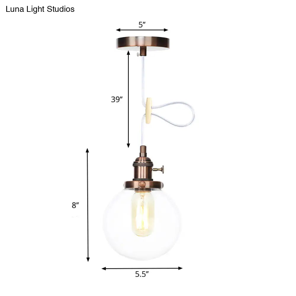 Farmhouse Orbit Pendant Light with Amber/Clear Glass and Adjustable Cord in 3 Elegant Finish Options