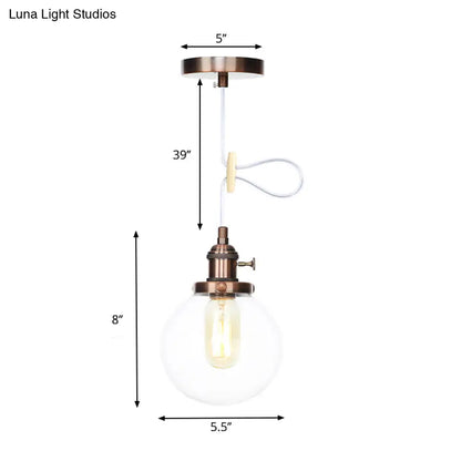 Farmhouse Orbit Pendant Light with Amber/Clear Glass and Adjustable Cord in 3 Elegant Finish Options