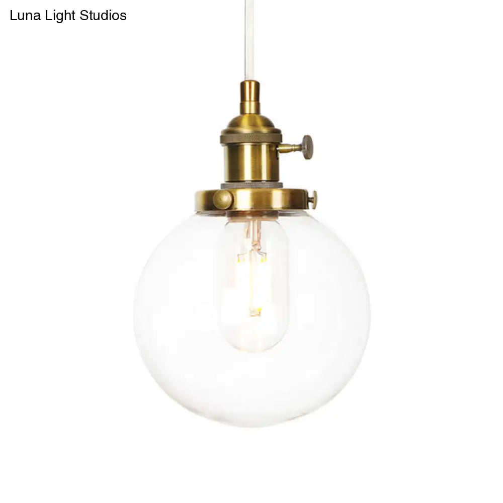 Farmhouse Orbit Pendant Light with Amber/Clear Glass and Adjustable Cord in 3 Elegant Finish Options