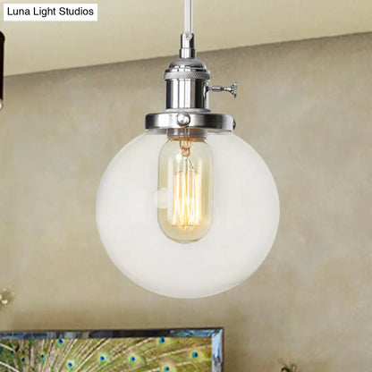 Farmhouse Orbit Pendant Light with Amber/Clear Glass and Adjustable Cord in 3 Elegant Finish Options