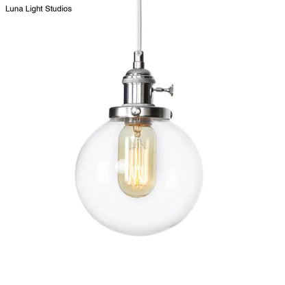 Farmhouse Orbit Pendant Light with Amber/Clear Glass and Adjustable Cord in 3 Elegant Finish Options