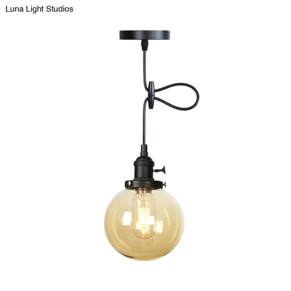 Farmhouse Orbit Pendant Light with Amber/Clear Glass and Adjustable Cord in 3 Elegant Finish Options