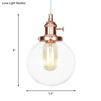 Farmhouse Orbit Pendant Light with Amber/Clear Glass and Adjustable Cord in 3 Elegant Finish Options